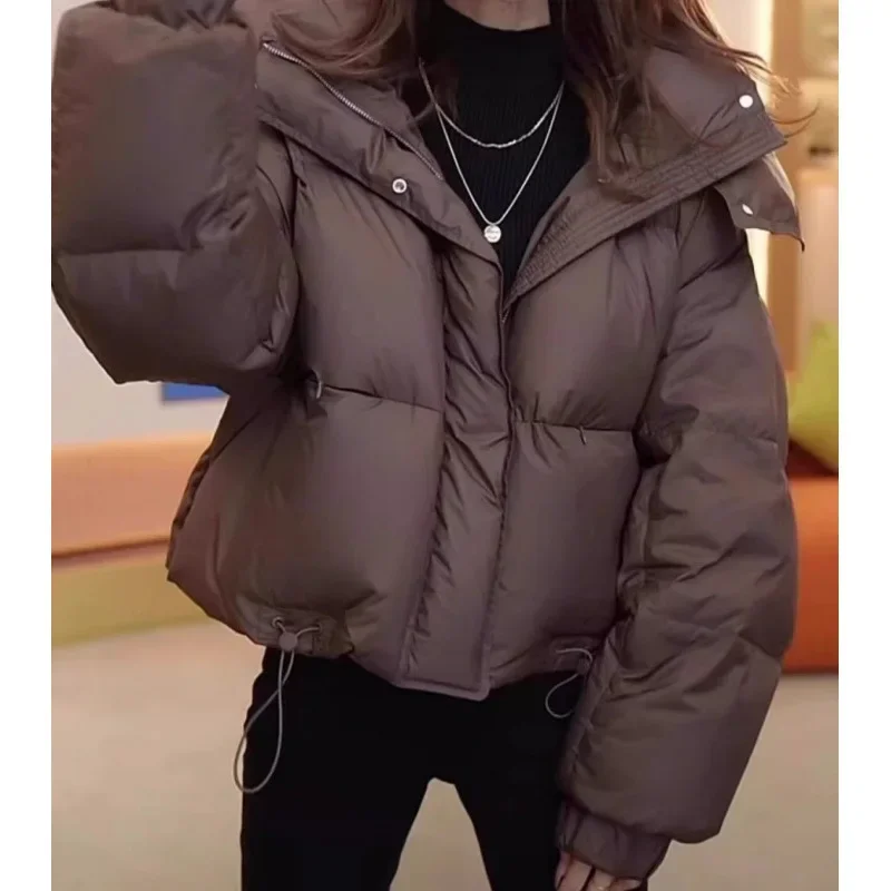 2025年秋冬の女性用高級綿入りジャケット、無地、フード付き、オーバーコート