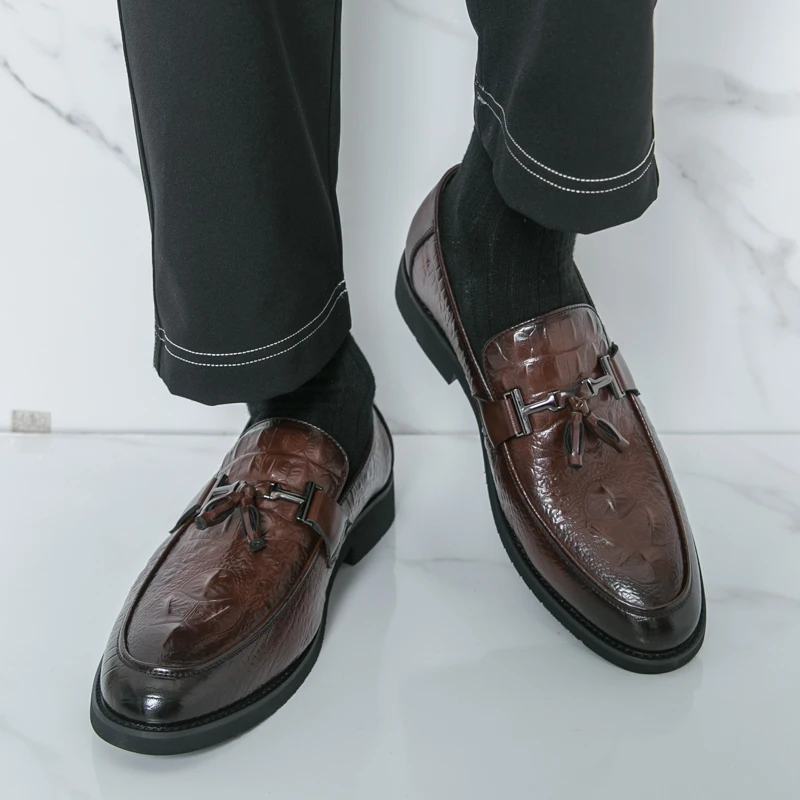 

New Men Loafers PU Pointed Low Heel Comfortable Daily Professional Office Casual Tassel Business Formal Shoes