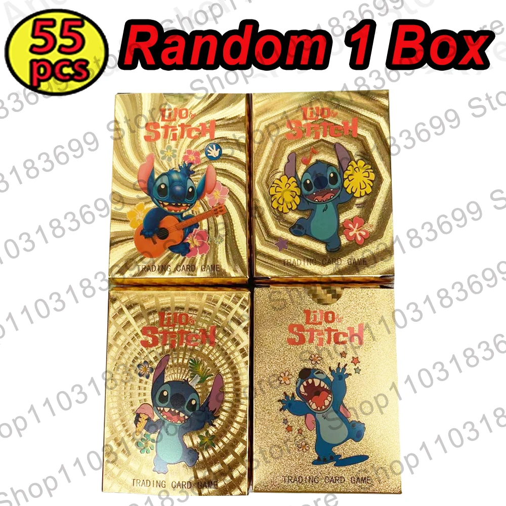 55pcs Stitch Chessboard Game Anime Cartoon Kawaii Character Pattern Family Fun Entertainment Gold Foil Card Game Christmas Gift