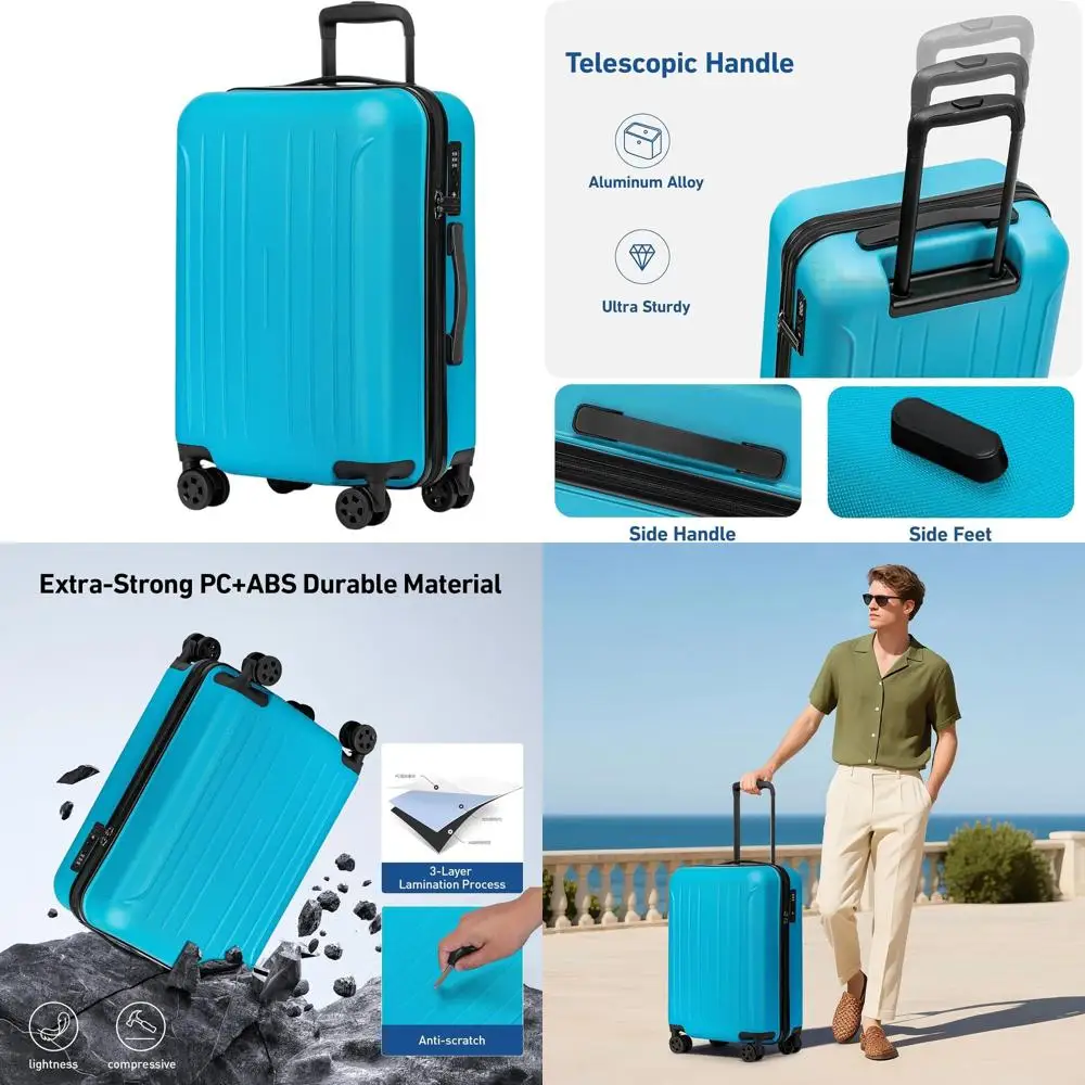 24 Medium Lightweight Hardshell Spinner Suitcase with TSA Lock, Ocean Blue