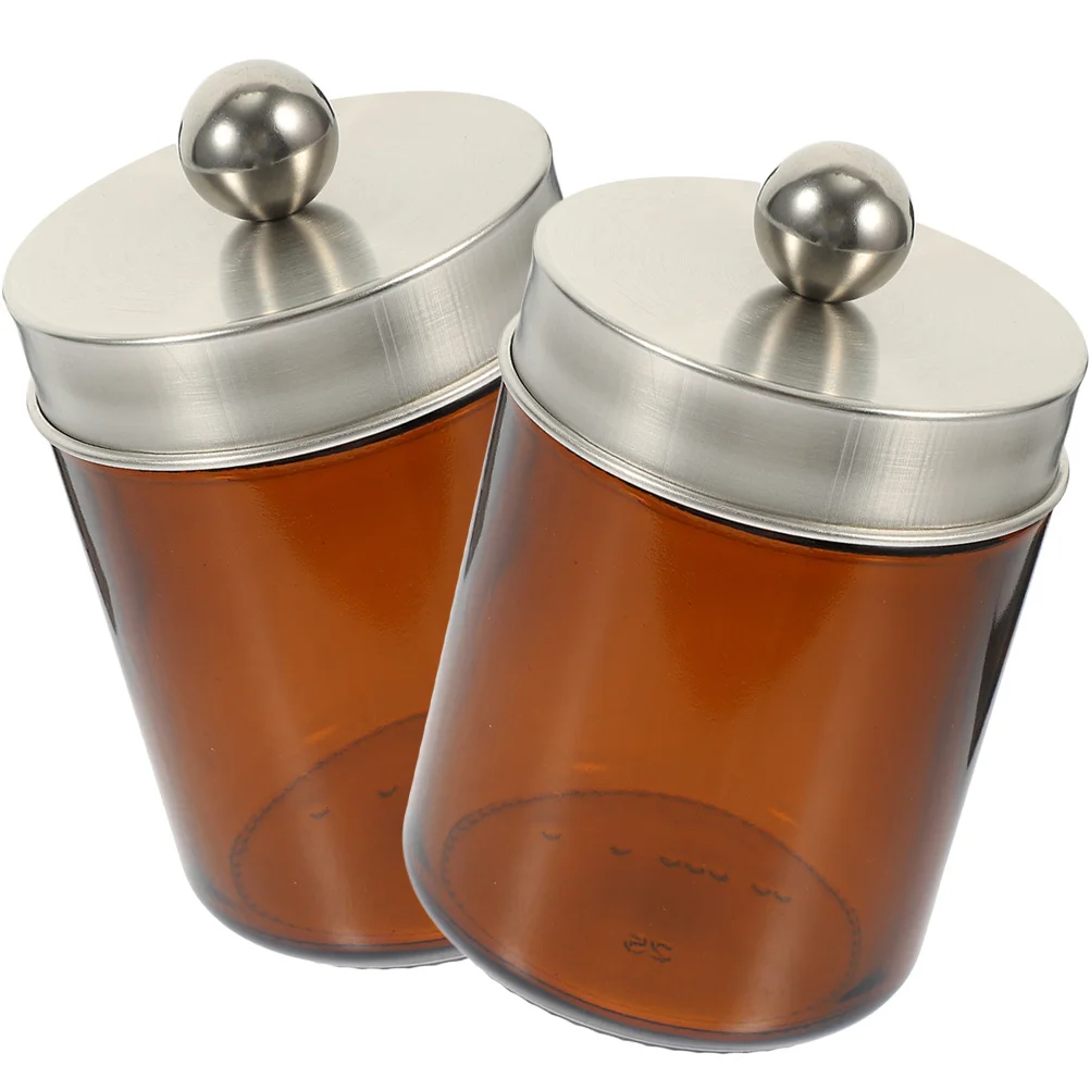 

2Pcs Brown Glass Canister Multi-Purpose Storage Jar Bamboo Seal Tea Candy Flour Grains Preservation Household Storage Canister