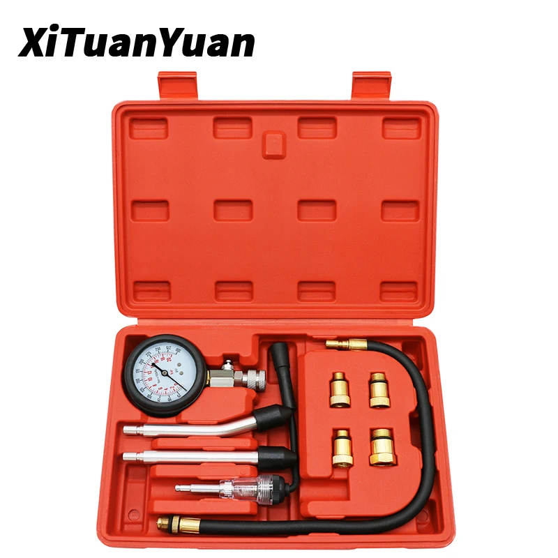 9PCS Petrol Gasoline Engine Compression Tester Auto Cylinder Pressure Gauge Ignition Tester Automotive Test Kit 0-300PSI