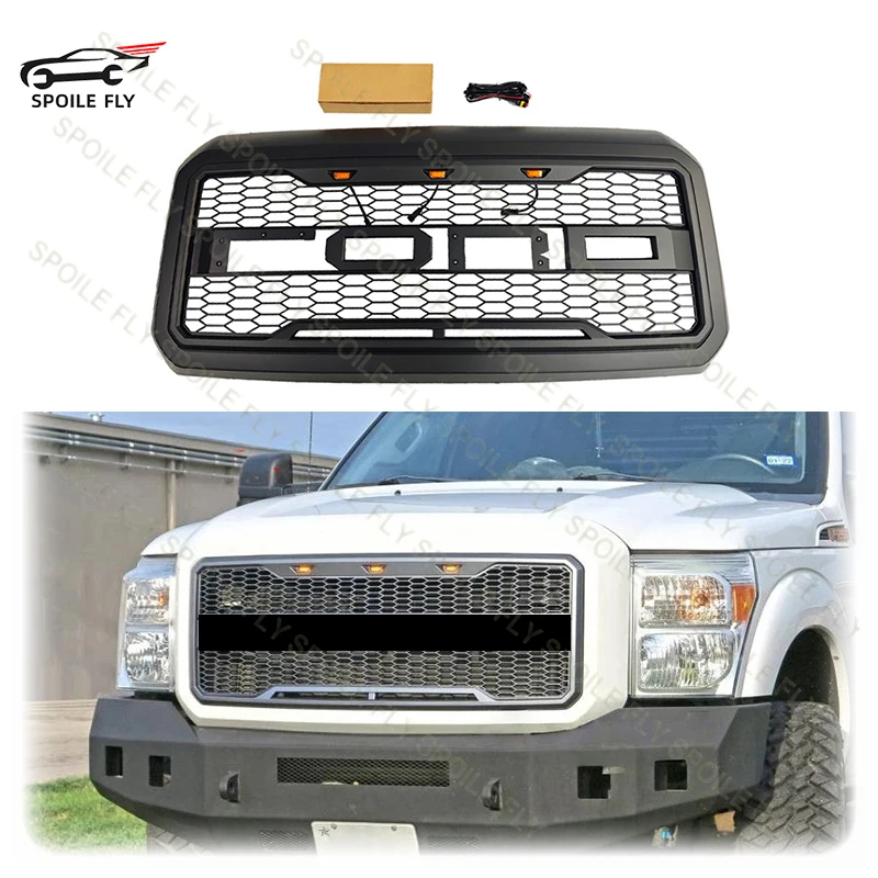 

High Quality ABS For Ford F250 F350 2011 2012 2013 2014 2015 2016 Raptor Style Car Front Grille Body Kit With LED Light Black