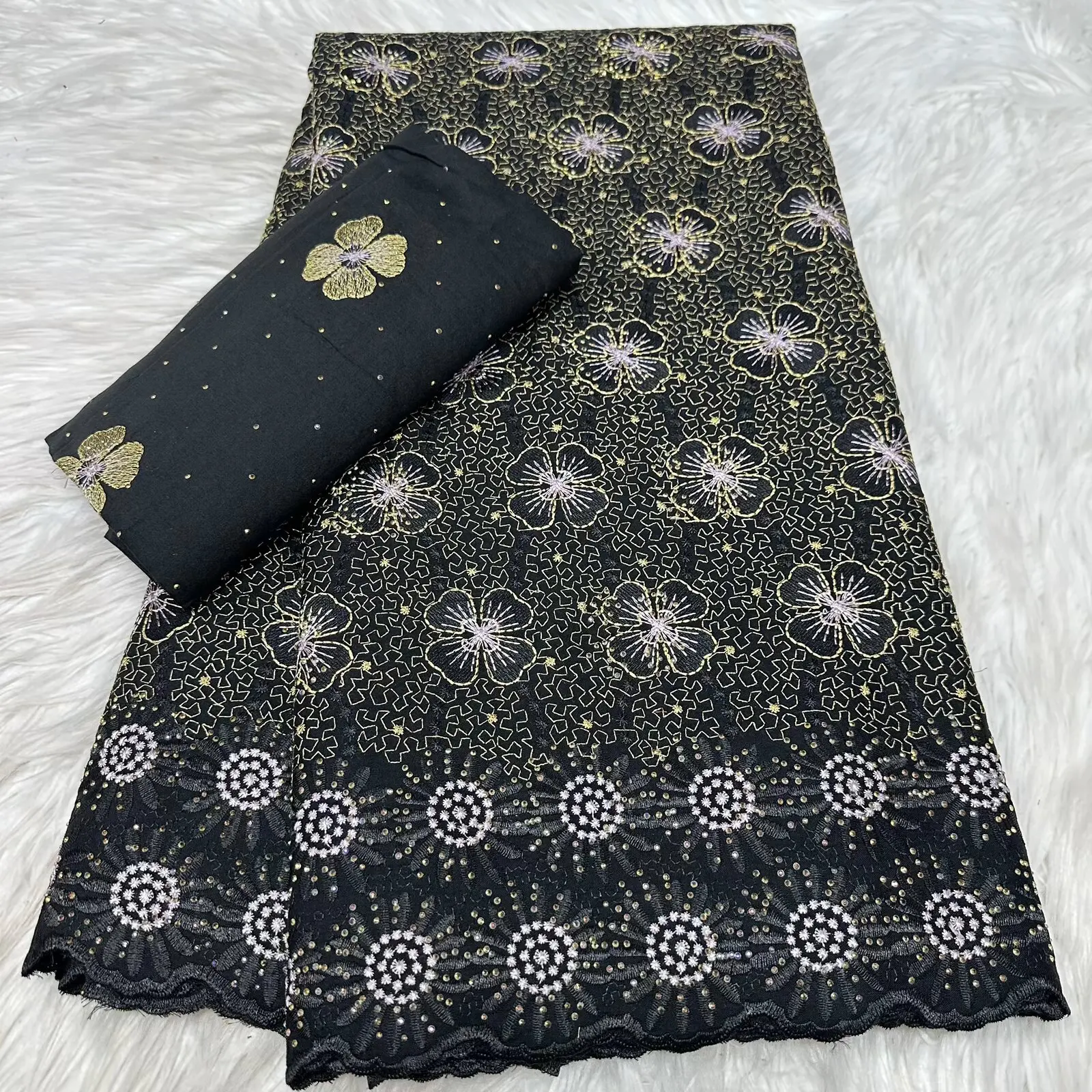 New African Swiss Voile Lace Fabric Embroidery White Cotton Lace Fabric Nigeran Lace Sewing Wedding Dress Part 5+2yards L7
