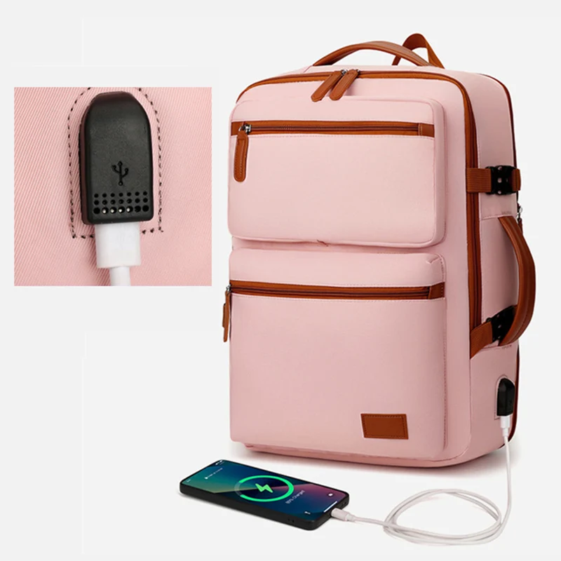 Women Backpack Business Computer Rucksack Waterproof Knapsack with USB Charging and Scalable Outdoor Large Capacity Travel Bag