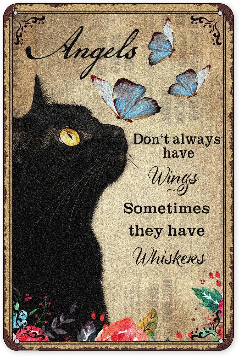 Cat Sign Black Vintage Wall Decor Metal Plaque Funny Wall Decor Tin Sign For Home Cafe Kitchen Bathroom Pub Bar 16 X 12 Inc sign