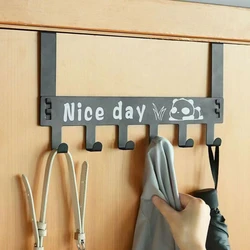 Over Door Hook Hanger,Metal Towel Rack Behind Door Organizer with 6 Hook for Bathroom,Black Multi-functional Holder for Coat Bag