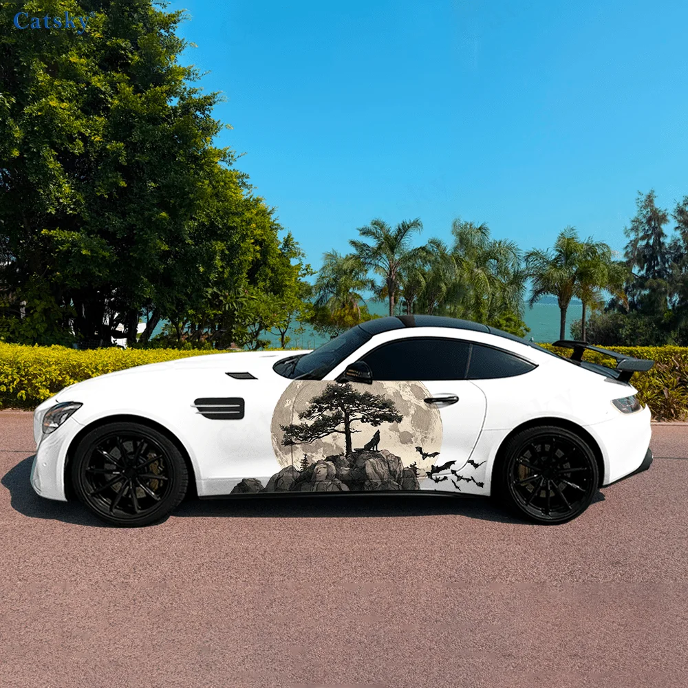 Wolf Roar Bat Full Moon Car Vinyl Wraps Decal Self-adhesive PVC Sticker Suitable for Trucks SUV Decoration Auto Accessories Gift