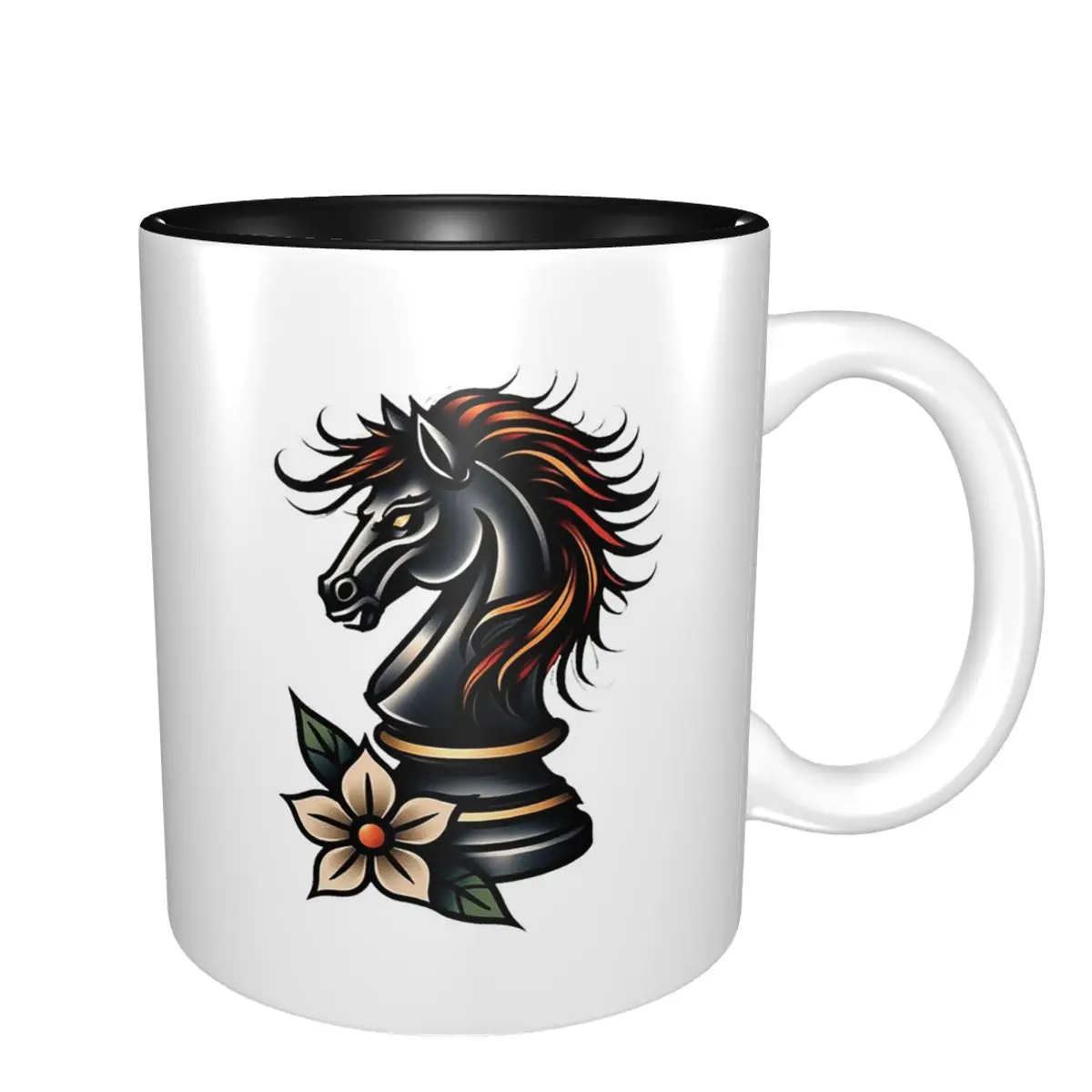 Neo Traditional Chess Knight Tattoo Art With A Floral Base Design Mug Funny Ceramic Coffee Cups Tea Mugs Milk Cup Drinkware