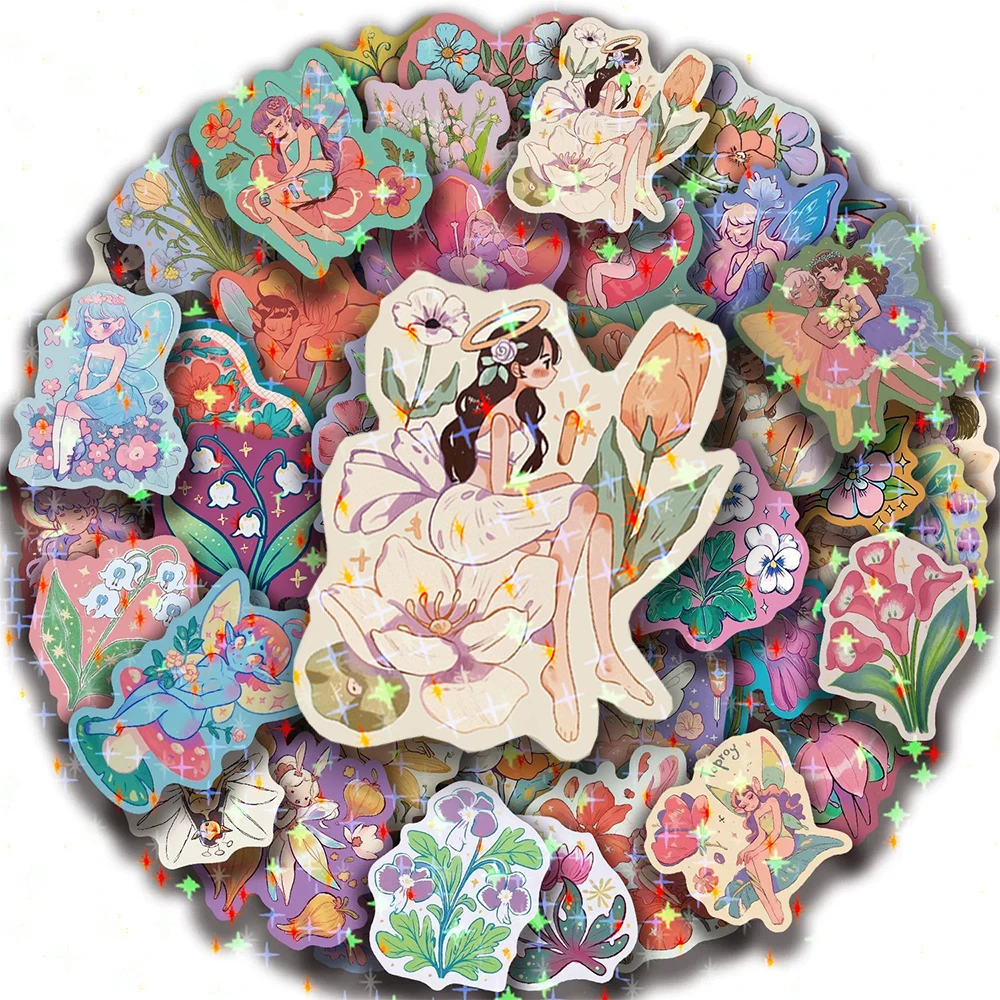 

10/30/50pcs Cute Aesthetic Flower Fairy Stickers Cartoon Graffiti Decals for Stationery Phone Luggage DIY Waterproof Sticker Toy