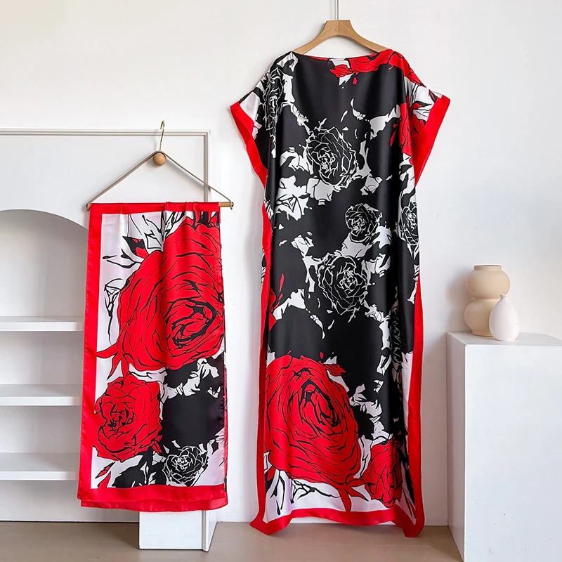 Women's Long Shawl Dubai Fashion Print Design Silk Soft Summer Beach Party Dress Accessory Loose Fit African Abaya MOOMOO