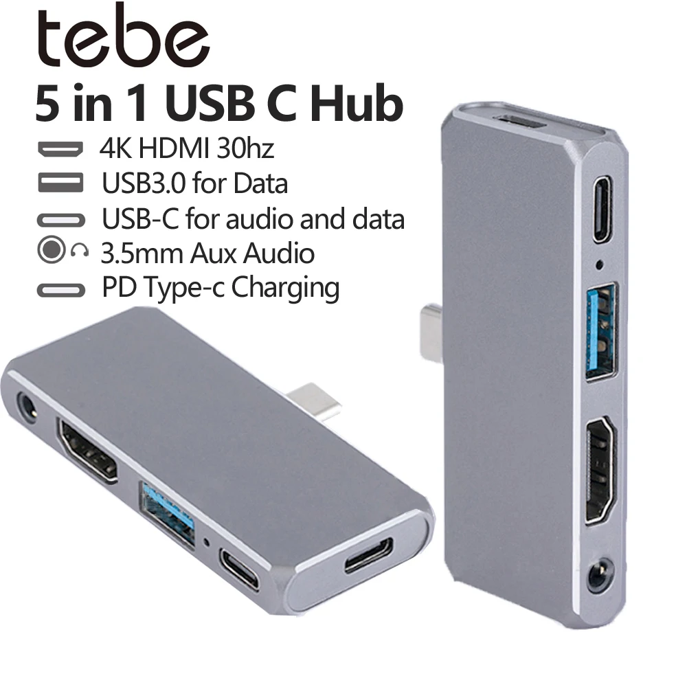 محور Tebe USB-C لجهاز iPad Pro Air Type-c إلى 4K HDMI-محول 3.5 ملم Aux Audio USB 3.0 Hub Splitter لجهاز Mac Dell Nintendo Switch #1