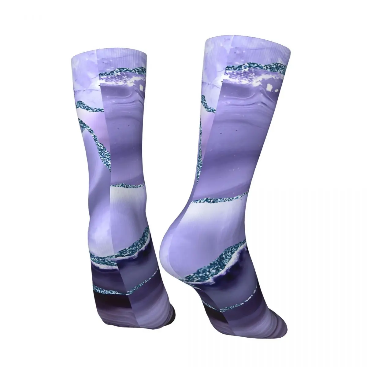 Crazy compression Purple Mermaid Glitter Agate And Faux Marble Landscape Sock for Men Harajuku Seamless Pattern Crew Sock Casual