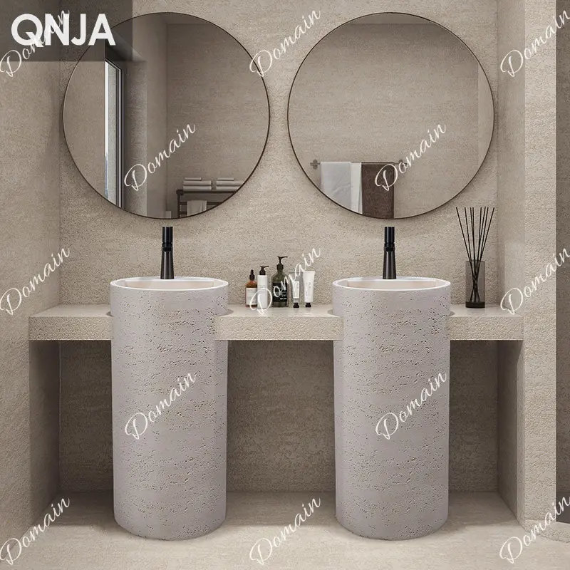Japanese designer column basin floor-to-ceiling integrated art wash basin personalized creative travertine wash table