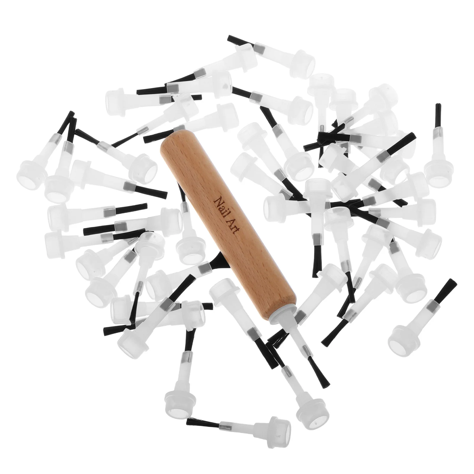 مجموعة فرش بديلة برأس مزدوج لفن الأظافر، فرش قابلة للفصل لتقنيات وأنماط مختلفة، مقبض فرشاة أظافر خشبية #2