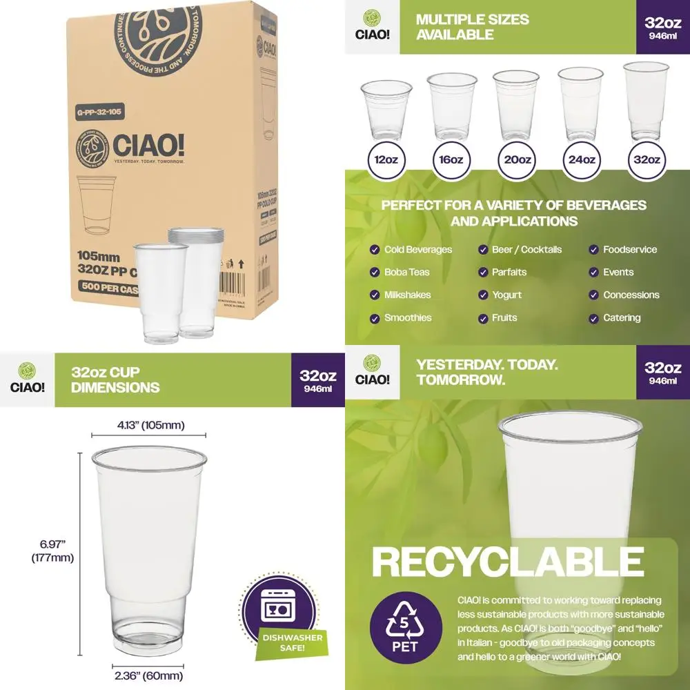 

32 oz PP Plastic Cold Drink Cup for Smoothies, Iced Coffee, Boba - Ideal for Heat Seal Films and Beverages