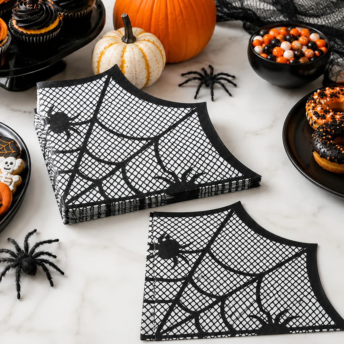 20Pcs Irregular Spider Web Napkins. Spooky Halloween Table Decor, Thriller Theme & Gift-Ready.