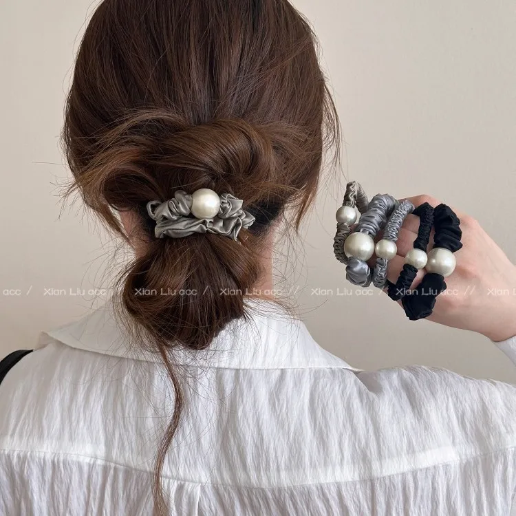 Korean Pearl Scrunchies High Stretch Ponytail Holders for Women Girls Daily Use Elegant