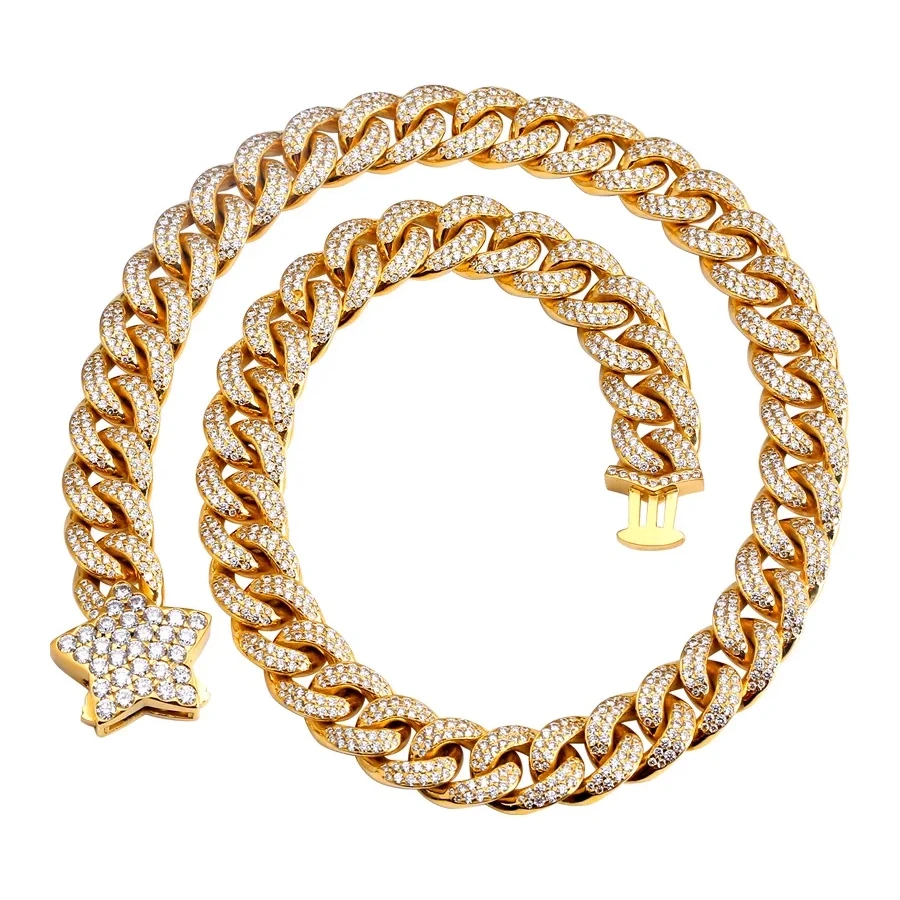 Custom gold plated Mosan diamond Cuban Chain Men's heavy silver chain S925 sterling silver full diamond Cuban necklace