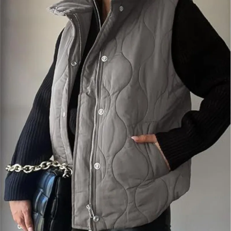 Vest For Women Chamarras Dama Lapel Fashion Solid Color Sleeveless Vest Jacket Zipper Button Autumn Winter Versatile Vest Jacket
