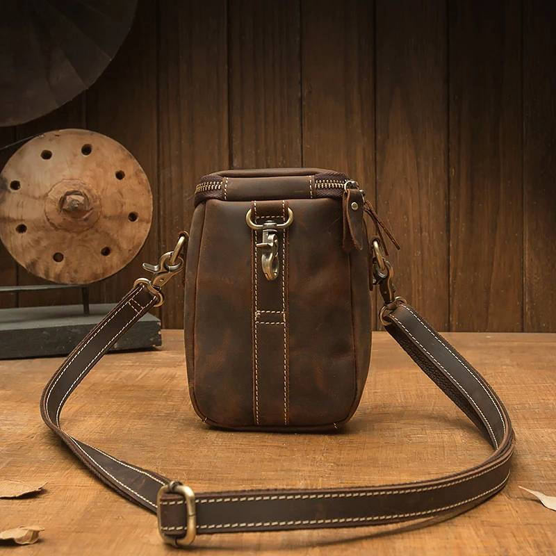 Vintage Handmade Genuine Leather Waist Bag For Men Retro Cowhide Leather Travel Shoulder Bag Daily Casual Cross body Sling Bag