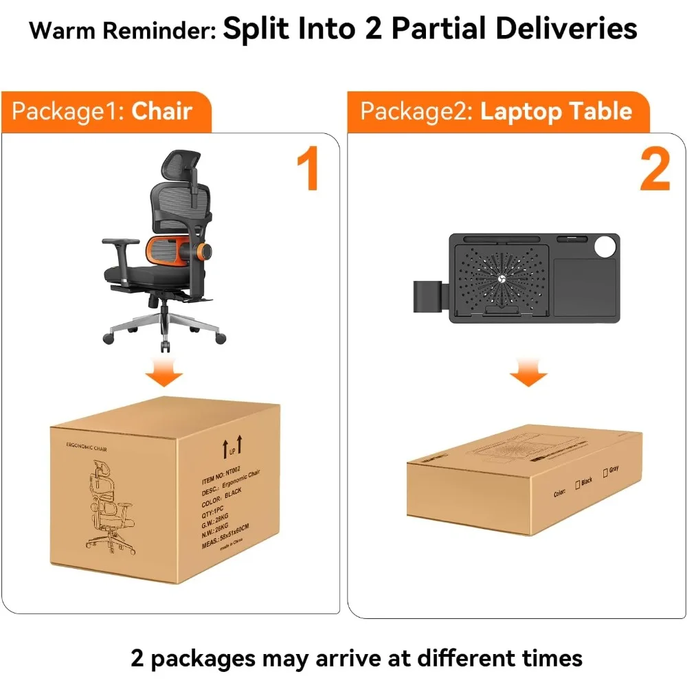 Ergonomic Office Chair & Laptop Table - Home Office Desk Chair with Footrest, Unique Adaptive Lumbar Support, Seat Depth