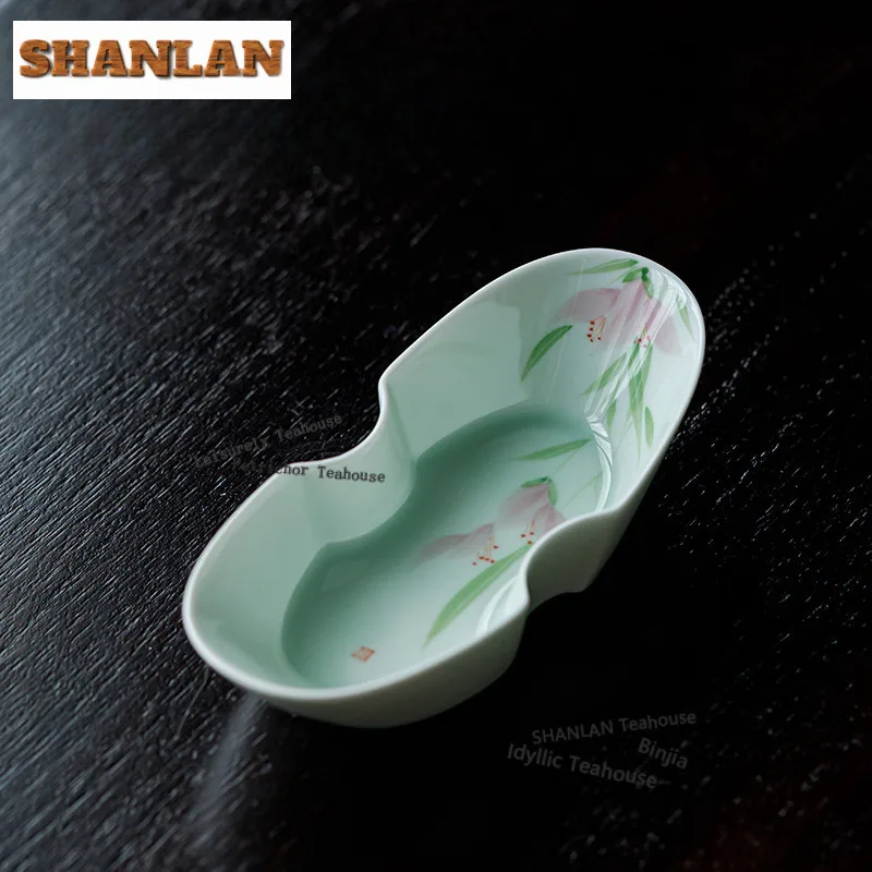 Purely Hand-painted Lily Flower Tea Scoop Boutique Tea Presentation Vessel Chahe Shovel Appreciation Ladle Tea Items Decoration