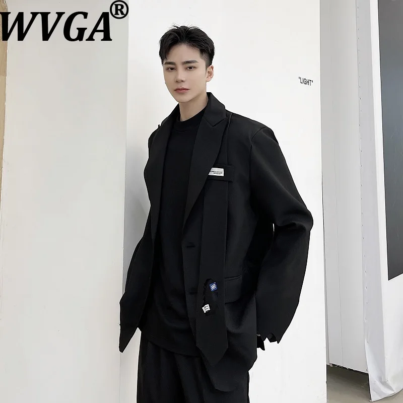 

WVGA Spring Autumn New Men Tide Irregular Trendy Turn-Down Collar Blazer Niche Chic Casual Long Sleeve Suit Coat Darkwear W16204