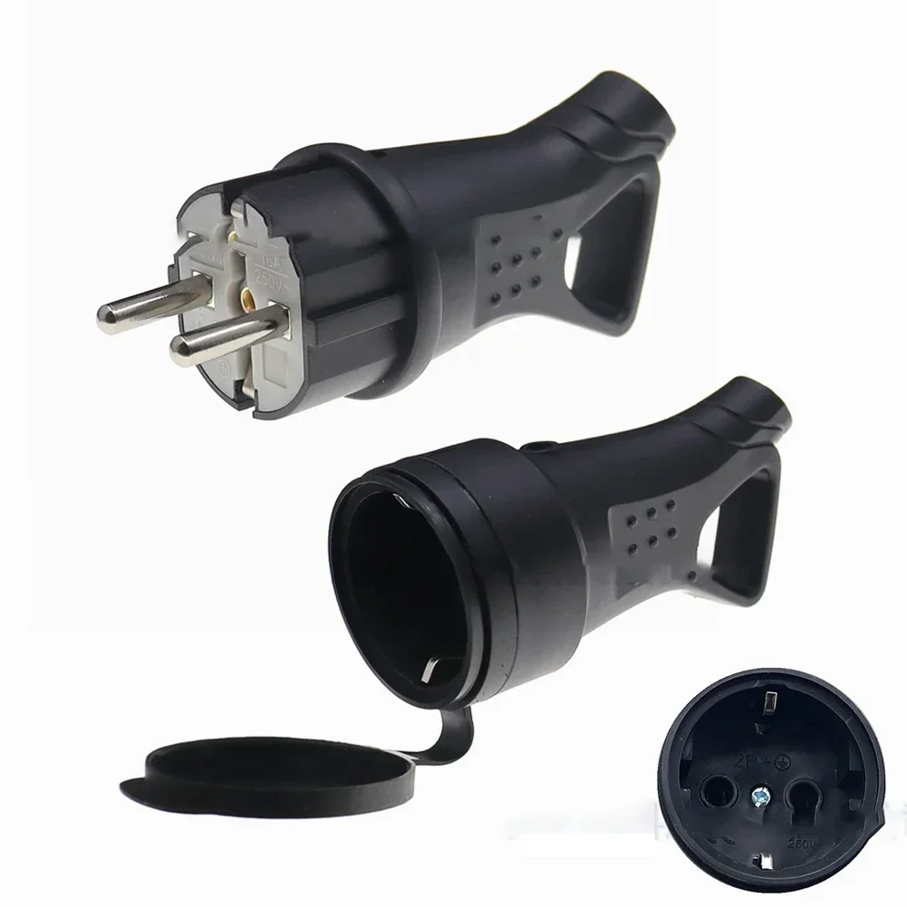 EU Rubber Waterproof Socket Plug Grounded European Connector With Cover IP54 For DIY Power Cable Cord 16A 250V plug adapter