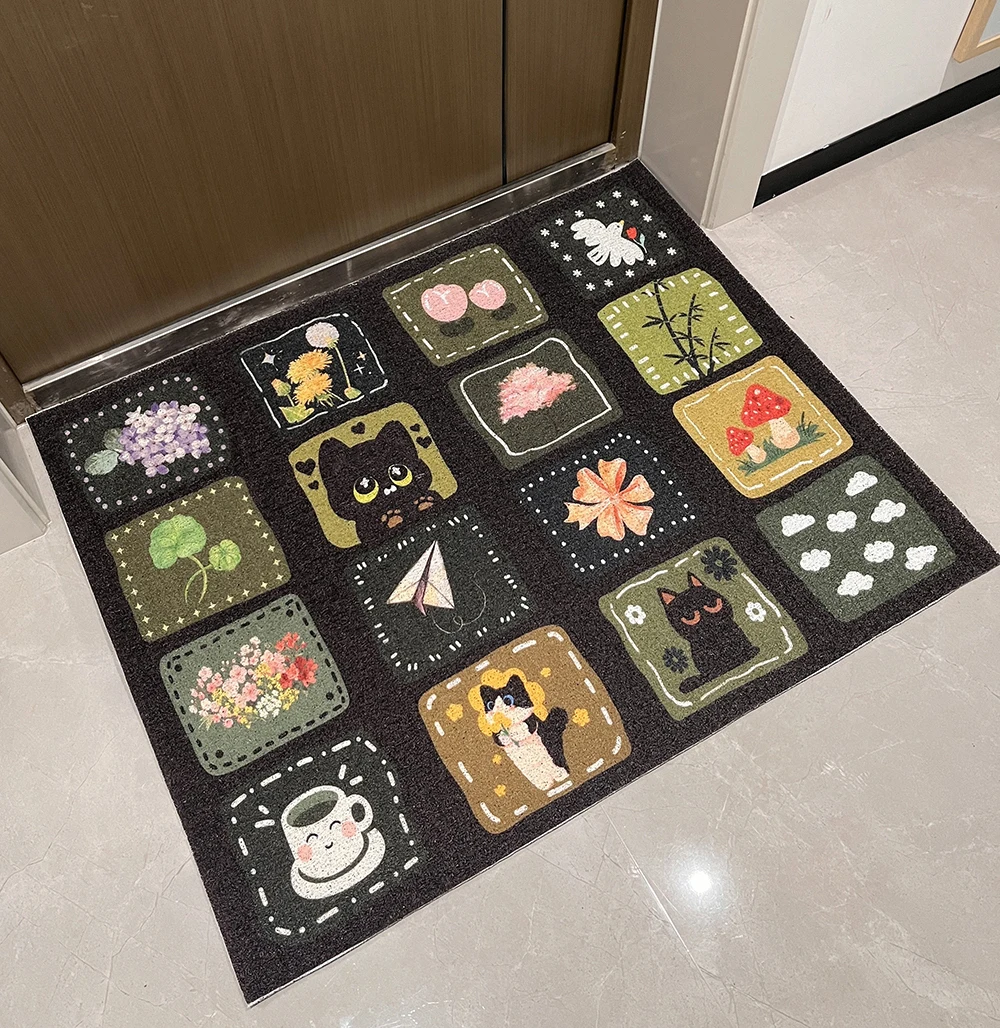 Plaid Doormat,Durable Front Door Mat, Cartoon Cat Outdoor Indoor Rugs,Customized Carpet,Absorbent Muddy Dirt Resist Welcome Mats