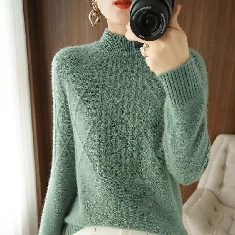 2023 Autumn Winter Thick Sweater Women Knitted Ribbed Pullover Sweater Long Sleeve Turtleneck Slim Jumper Soft Warm Pull Femme