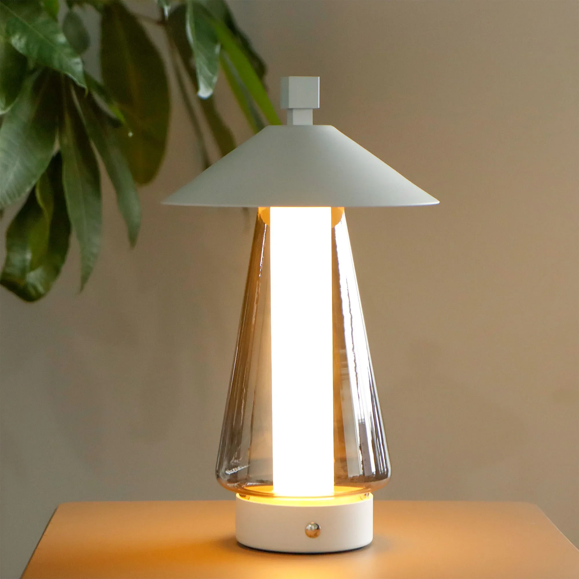 

3-Way Dimmable 12"H Umbrella-shaped Touch Control Table Lamp Nightstandwith Grey anodized glass lamp shade White,Type-C Charging