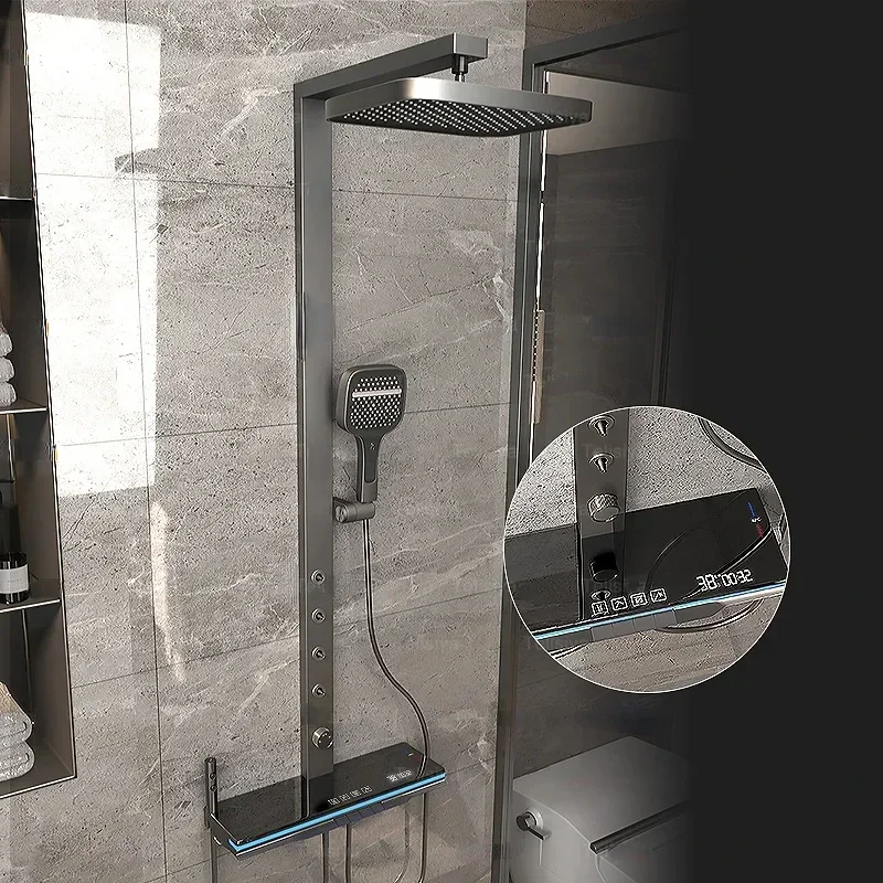 Gray Shower Set Bathroom Ambient Light Multifunction Digital Display Back Spray Shower Faucet Apartment Shower System Set