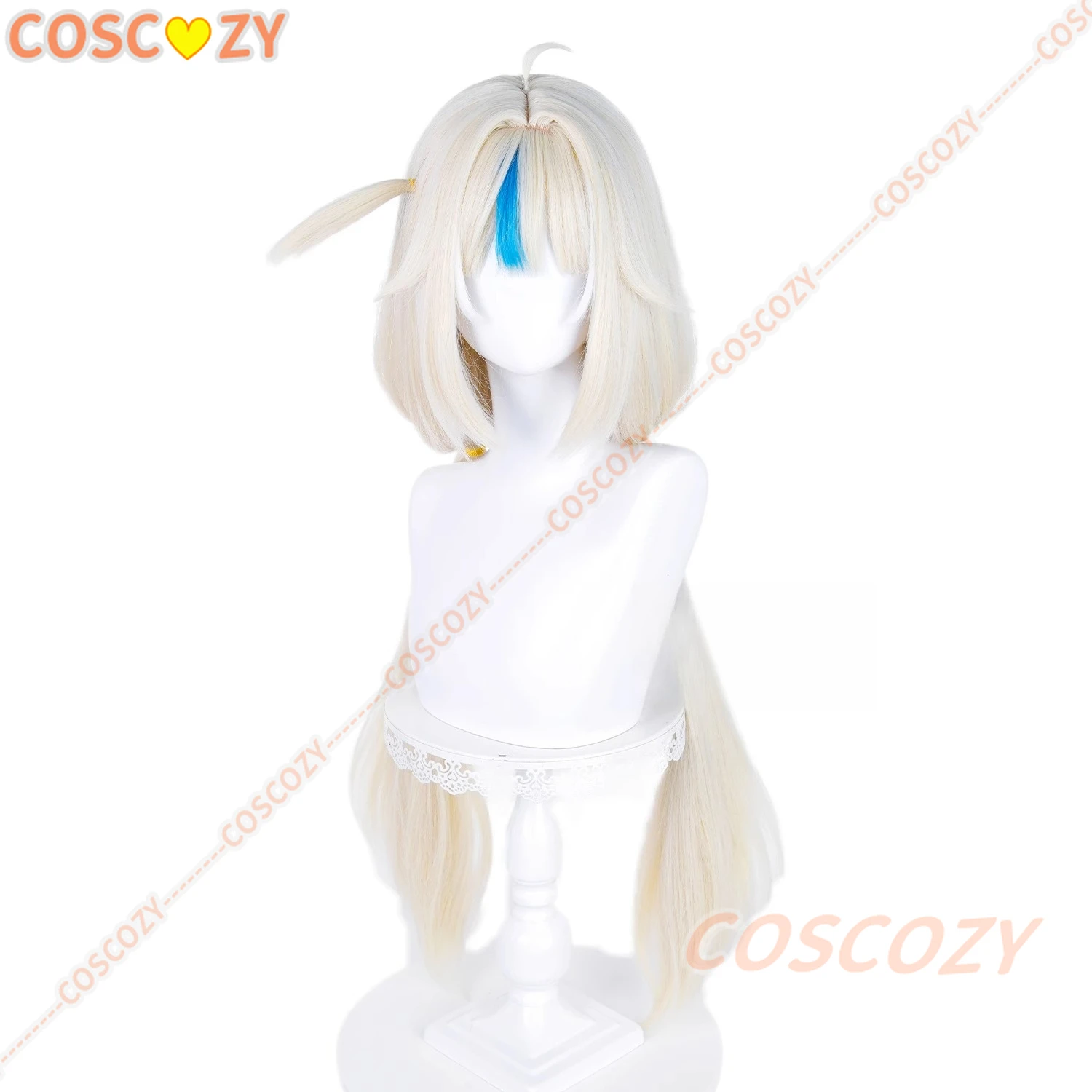 Parrucca cosplay Sameko Saba 90 cm lunga latte dorato evidenziazione parrucca bianca blu parrucca sintetica resistente al calore anime per costume di Halloween