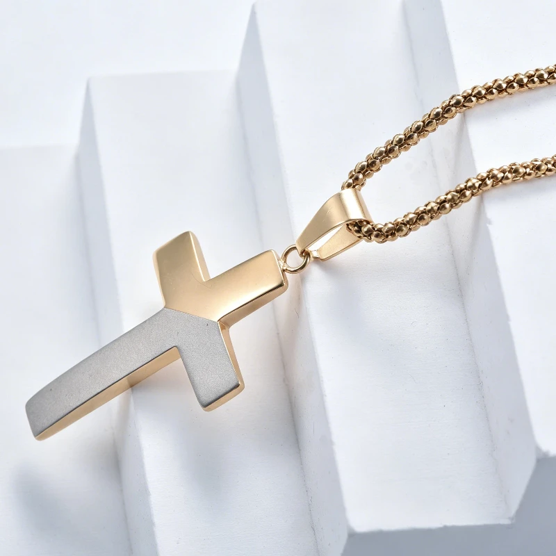 Kreuzanhänger-Halskette für Männer und Frauen aus Edelstahl, minimalistischer christlicher Schmuck, unisex religiöses Geschenk – Detail 2