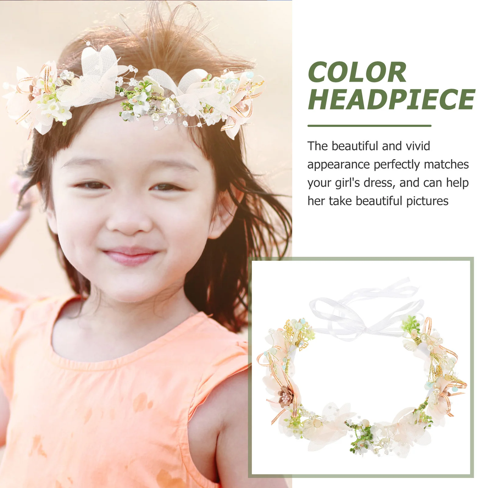 

Artificial Floral Wreath Crown Adjustable Ribbon Elegant Girl Headdress for Wedding Party Photography Artificial Flower Crown