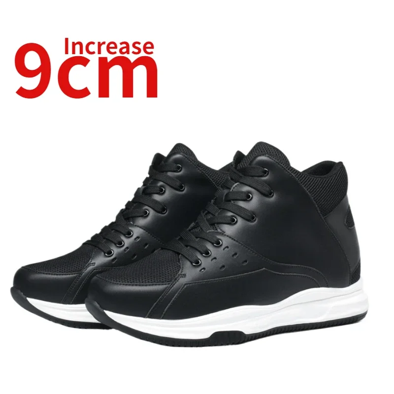 Invisible Inner Heightening Shoes for Men Increased 9cm Genuine Leather Mesh Breathable Thick Sole Sports Casual Elevated Shoes