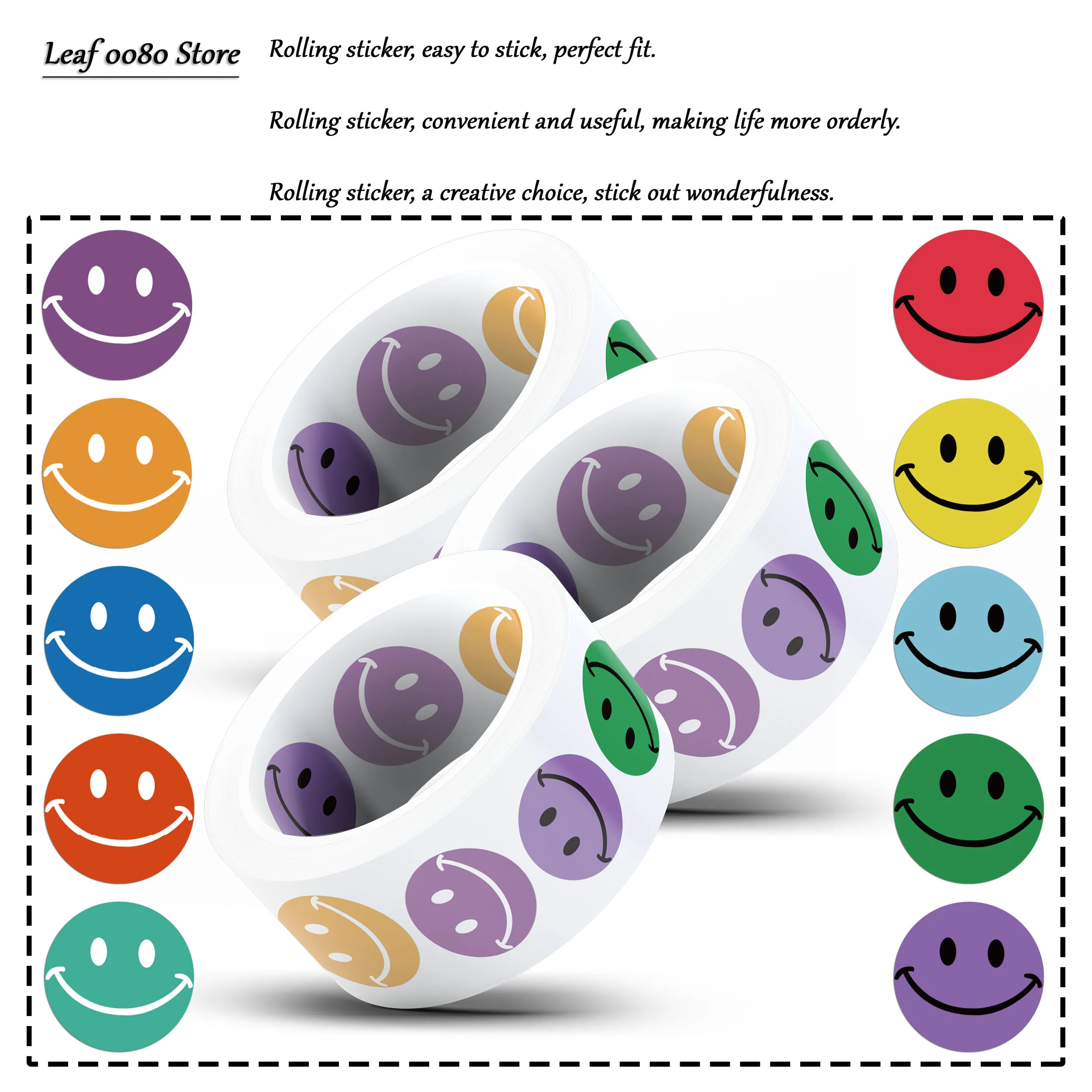 

500PCS Rainbow Smiling Face Roll Stickers Colorful Graffiti Decals For Skateboard Helmet Fridge Scrapbook Cartoon Toy Stickers