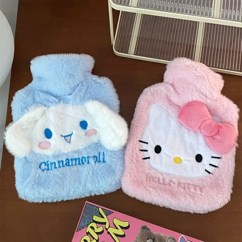 Kawaii sanrio saco de água quente de pelúcia kawaii olá kitty kuromi cinnamoroll melodia reutilizável aquecimento garrafa de água quente sacos presente das meninas