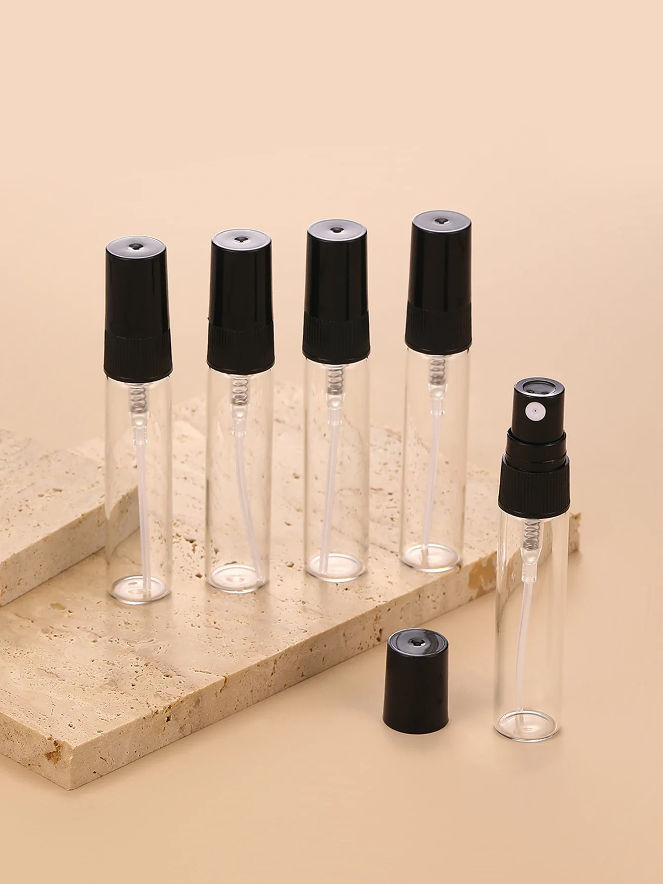 5Pcs Perfume Dispenser Bottle Sample Dispenser Artifact Tool 5ml High-end Portable Glass Spray Bottle Press Empty Bottle