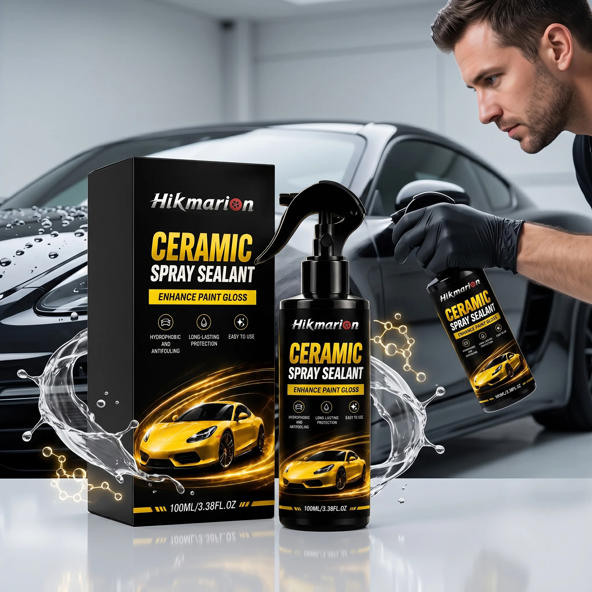 Hikmarion Automotive Ceramic Coating Spray, Brightening Paint Surface Hydrophobic Face Protection Multi-faceted Adaptation Easy Operation Spray