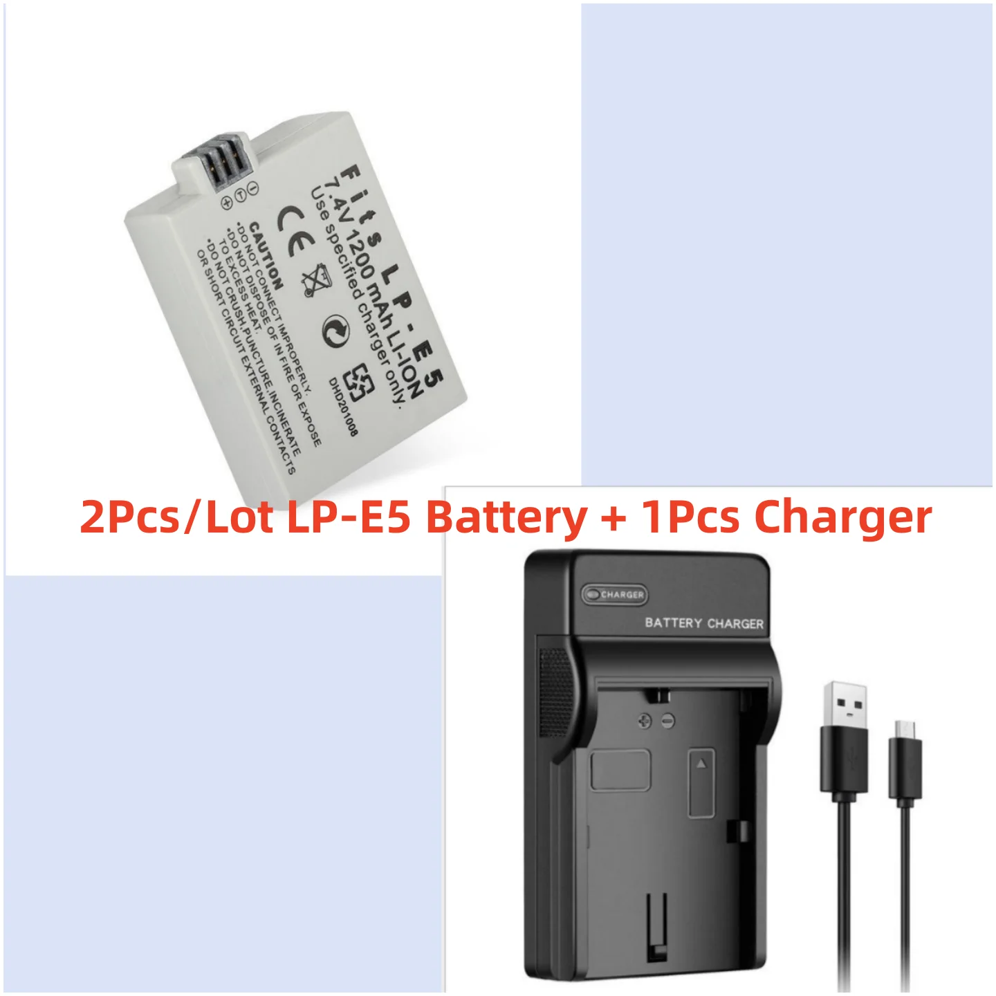 P-E5 LP E5 LPE5 Camera Battery  For Canon EOS Rebel XS Rebel T1i Rebel XSi 1000D 500D 450D Kiss X3 X2  USB Battery  Charger