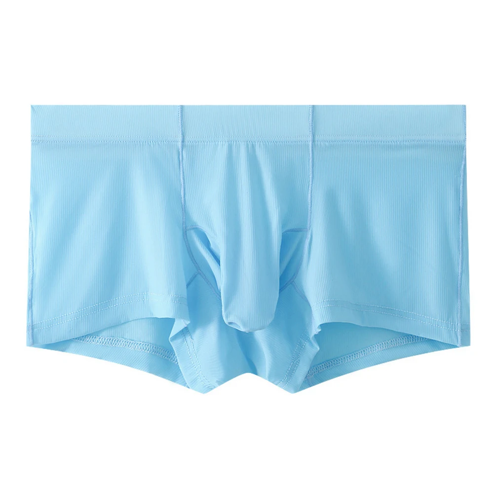 Boxers de bojo de seda gelada masculinos, troncos longos com bainha, shorts translúcidos ultrafinos, roupa interior confortável respirável, cuecas