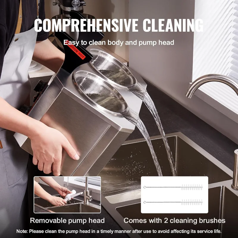 Distribuidor elétrico de queijo VEVOR com bombas, aquecedor comercial de alimentos quentes de 2,3x2 Qt, dispensador de bombas duplas de plástico, 86-230 ℉   Temperatura