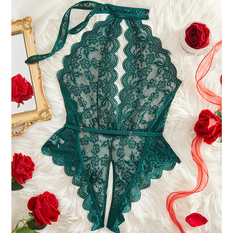 New Teddy Lingerie Sexy Women's Lace Bodysuit Deep V-view Open Bra Exotic Backless Underwear Erotic Open Crotch Pajama Clothing