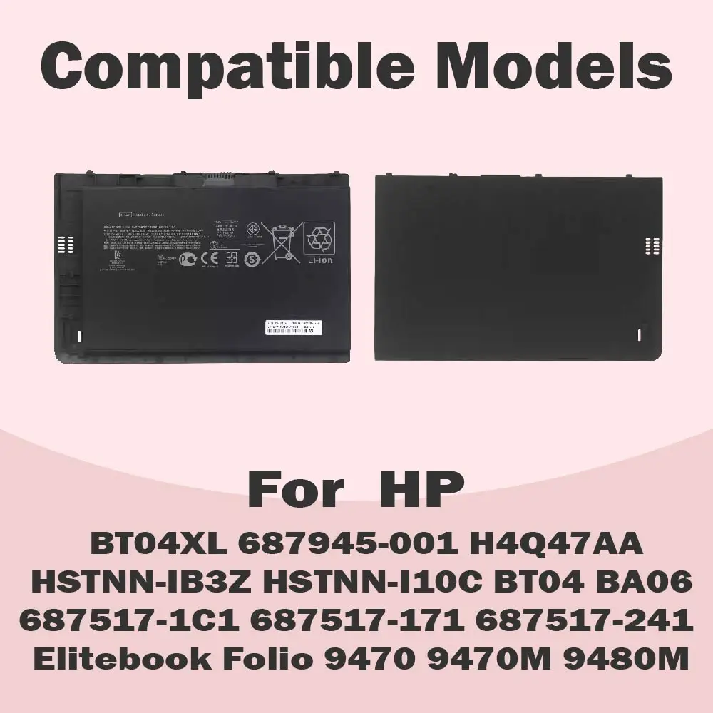 BT04XL 52Wh Battery For HP EliteBook Folio 9470 9470M 9480M HSTNN-IB3Z HSTNN-DB3Z HSTNN-I10C Ultrabook BT04 BA06