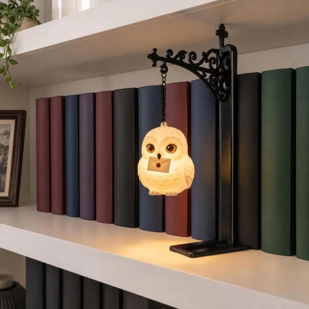 Funny Metal Owl Bookshelf Lamp Magical Animal Hanging Bookshelf Lights Warm LED Bookend Atmosphere Light for Home Room Decor