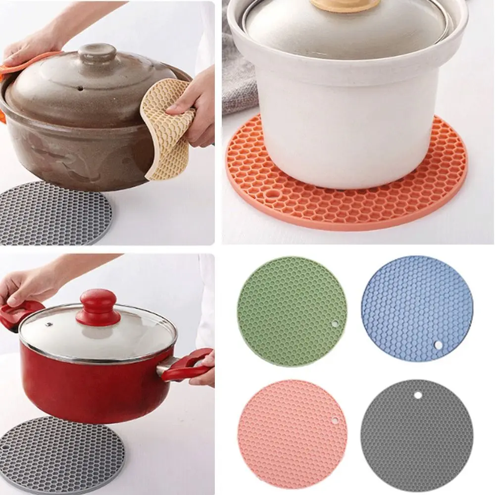 Kitchen Pots Heat Resistant Mat Silicone Trivet Mat Non-slip Pad Round Shape Silicone Hot Pads Kitchen Accessories Durable