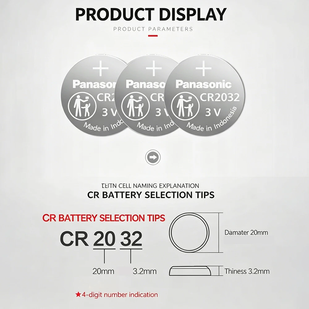 2-100PCS Panasonic CR2032 3V Long Lasting Lithium Battery ECR2032 DL2032 For Car Key Fob Watch Calculator Alarm Motherboard