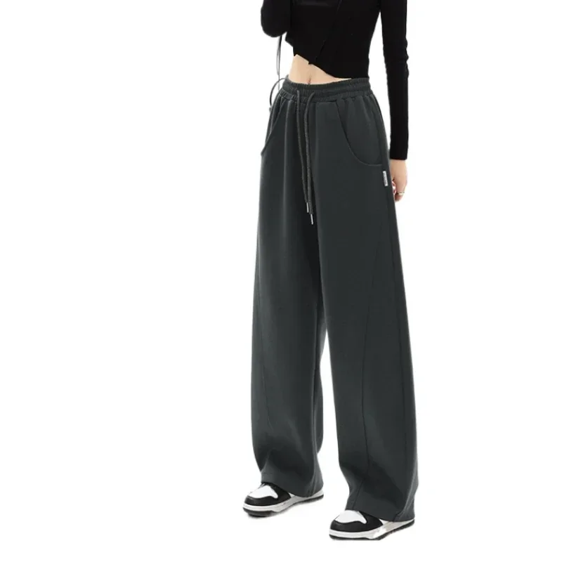 

2025 Women Pants Loose Wide Straight Leg High Waist Sweatpants Female Causal Solid Korean Sporty Streetwear Woman